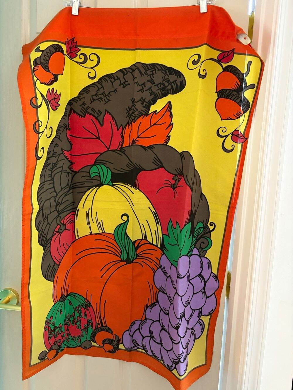 Vintage Thanksgiving Cornucopia House Flag 2 Sided Nylon Harvest Pumpkin 29x42